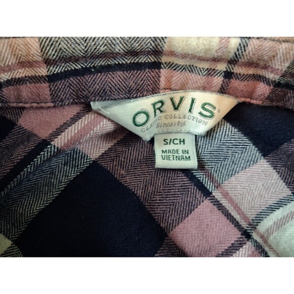 💗 Orvis Pink & Black Plaid Flannel Button-Down Shirt – Unisex Size Small - Picture 3 of 10